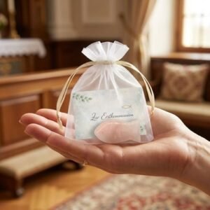 MilaBoo Geschenk zur Erstkommunion – Rosenquarz Fisch im Organzasäckchen mit Karte – christliches Geschenk Kommunion Mädchen Junge – Erinnerungsgeschenk Kommunio (Kommunion) - Image 10