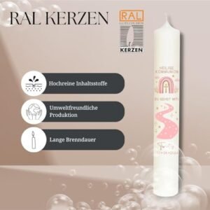 MilaBoo® personalisierte Kommunionkerze I 40 x 4 cm premium Kerze mit RAL - Zertifizierung I beidseitig bedruckt in Farbe I Made In Germany (beige) - Image 10