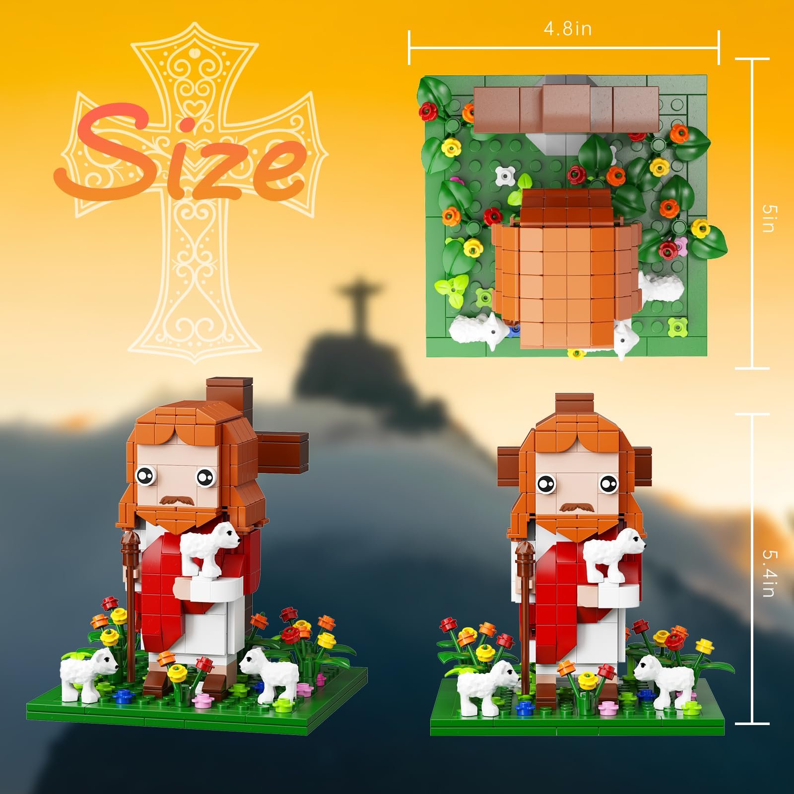 Millionspring Jesus-Baustein-Set mit Licht,Jesus-Figur,Spielzeugmodell,biblische Geschichte Jesus-Figuren für die Hauskapelle,Der Gute Hirte,Ostergeschenke für Christliche,für Erwachsene(324 Teile) - Image 4