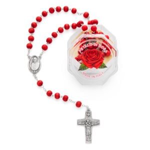 Mondo Cattolico Rosenkranz Perlen katholisch für Frauen und Männer aus dem Vatikan, fünf Jahrzehnte Rosenkranz - Rosenblätter - perfekte katholische Geschenke, Normal, Rosa, Kein Edelstein - Image 1