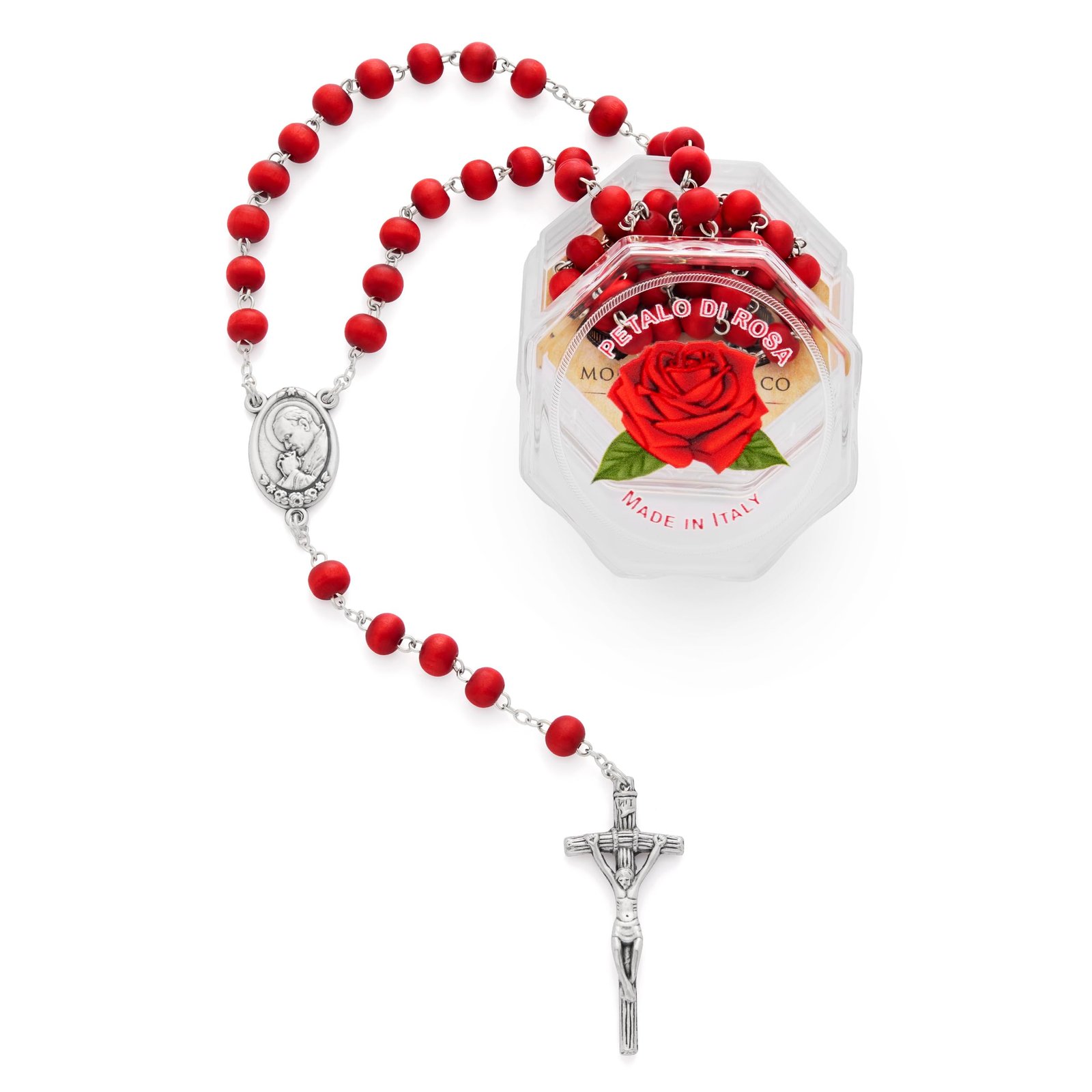 Mondo Cattolico Rosenkranz Perlen katholisch für Frauen und Männer aus dem Vatikan, fünf Jahrzehnte Rosenkranz - Rosenblätter - perfekte katholische Geschenke, Normal, Rose, Kein Edelstein - Image 1