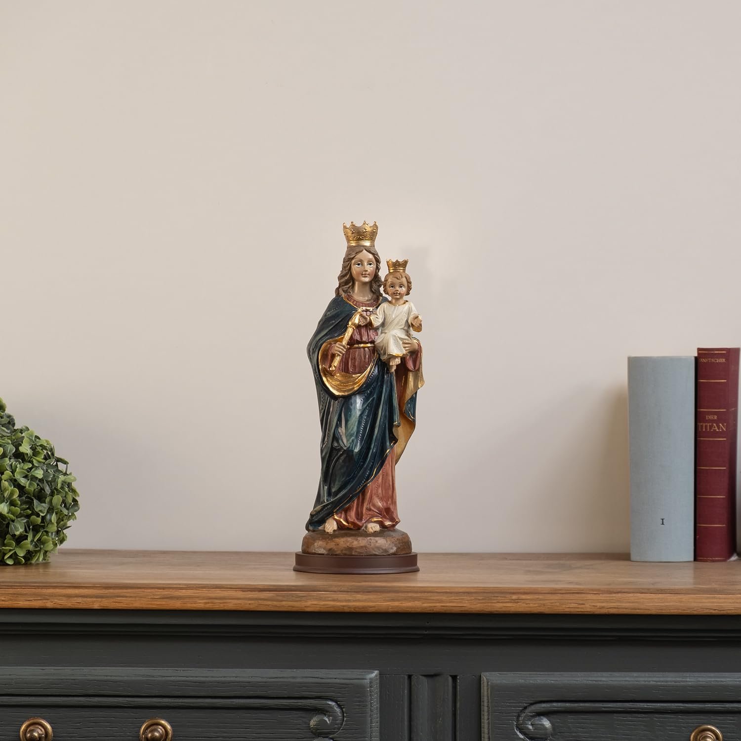 Moritz Madonna mit Kind Statue 31 cm - Handbemalte Marienfigur mit Krone - Heiligenfigur aus Kunstharz für Altar und Gebetsraum - Katholische Dekoration - Image 2