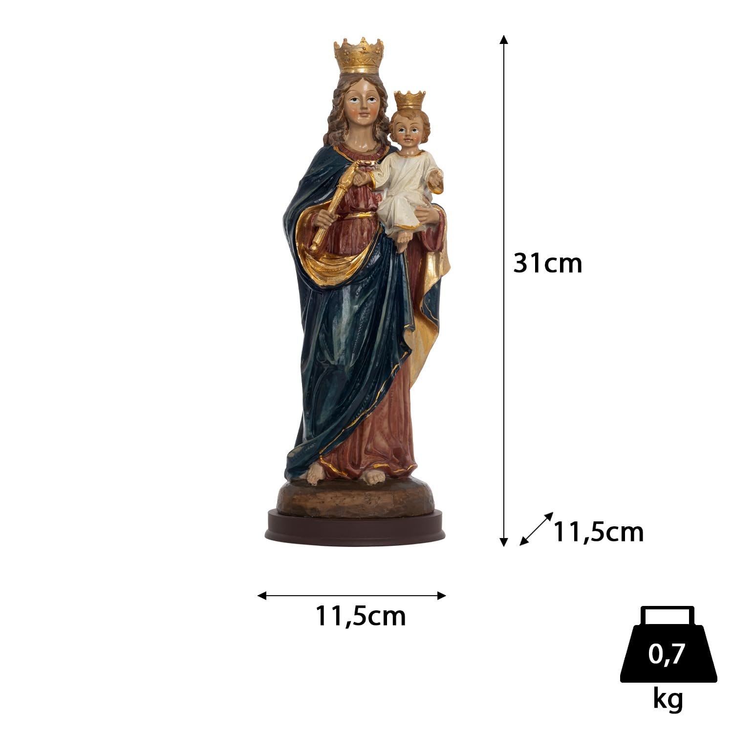 Moritz Madonna mit Kind Statue 31 cm - Handbemalte Marienfigur mit Krone - Heiligenfigur aus Kunstharz für Altar und Gebetsraum - Katholische Dekoration - Image 3