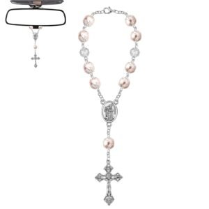 Mrltau Deko Christopherus Auto, Rückspiegel Auto Anhänger, Geschenk Heiliger Christophorus Auto, Auto Rückspiegel Anhänger, Auto Glücksbringer(rosa) - Image 1