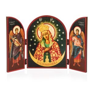 NKlaus Der Barmherzigen Muttergottes, Ostrobrama Ikone Triptychon Holz 25x16cm 13795 - Image 1