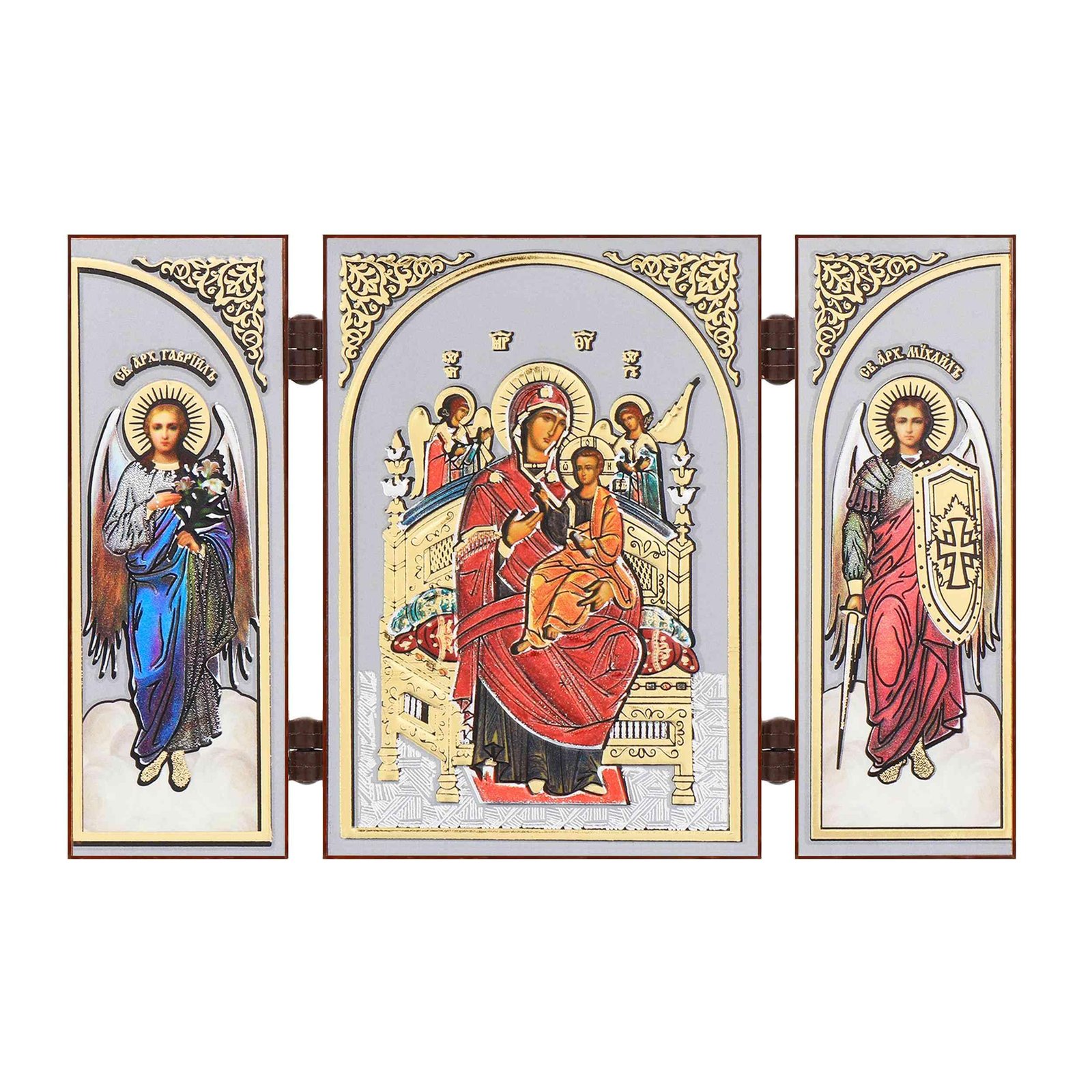 NKlaus - Gottesmutter All Königen - Ikone Triptychon Christlich - 8,5x13cm - reise Altar Holz 16648 - Image 1