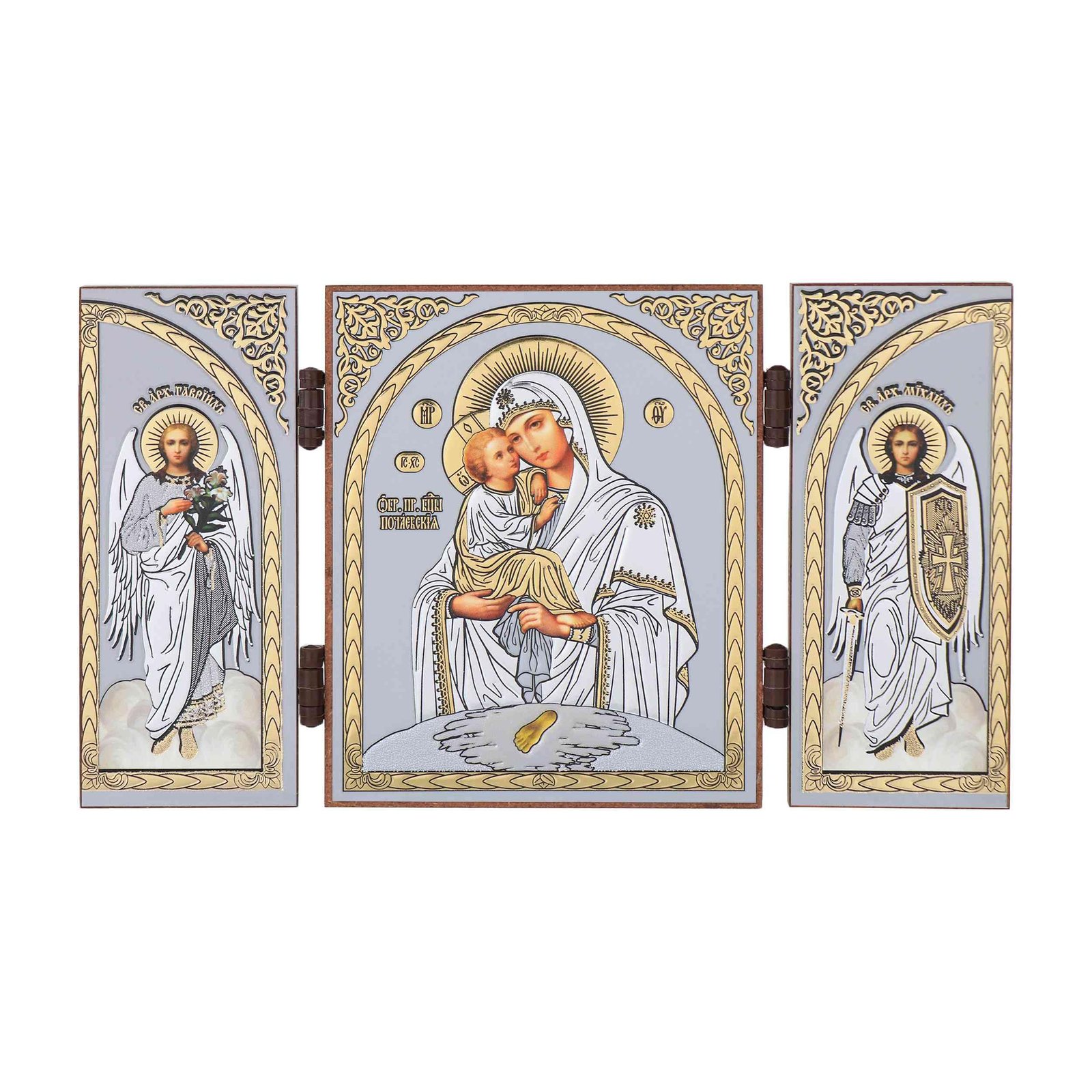NKlaus - Gottesmutter von Pochaev - Holz Ikone Triptychon Christlich -Reise Altar 16873 - Image 1