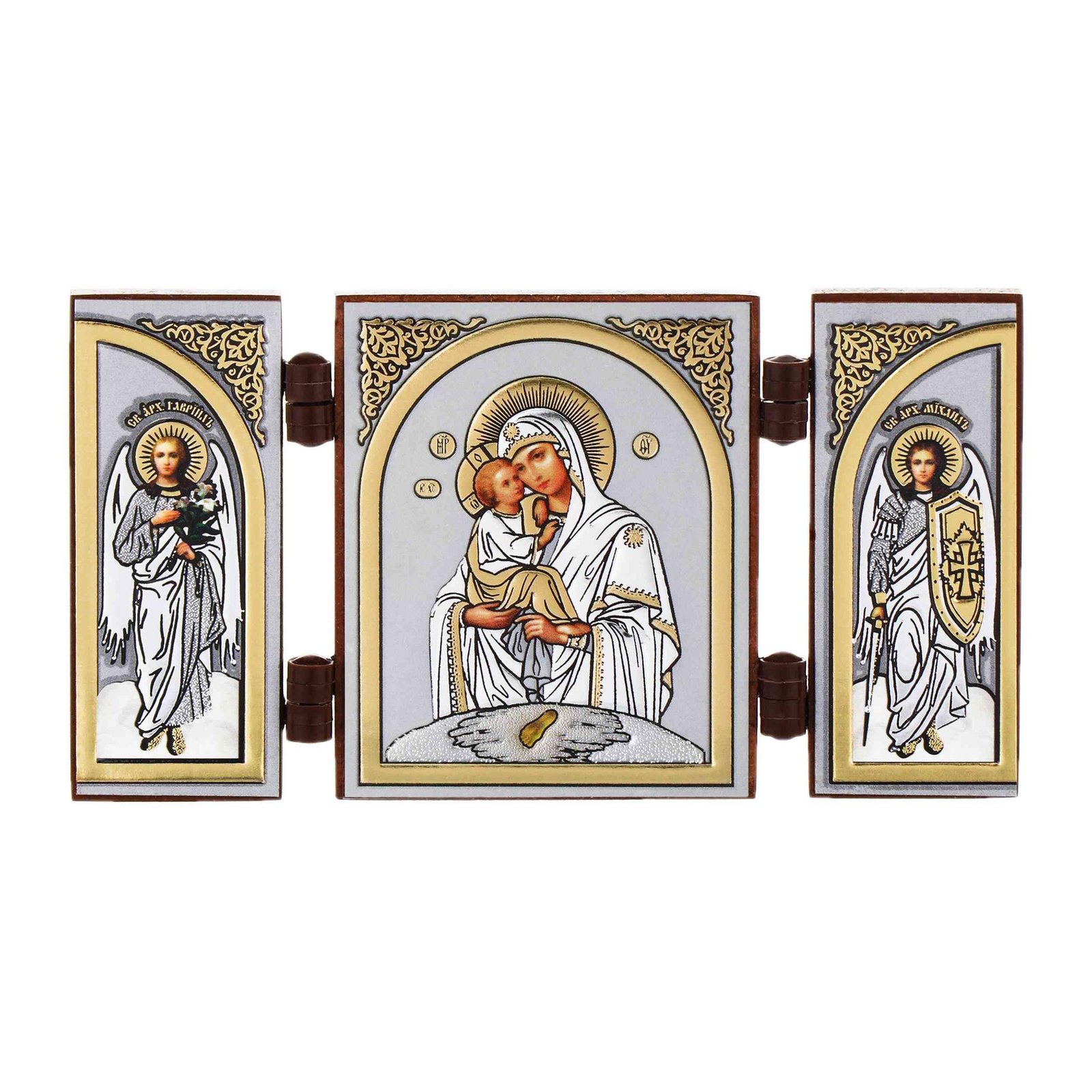 NKlaus - Gottesmutter von Pochaev - Ikone Triptychon Christlich - Holz Reise Altar Ikonografie 16825 - Image 1