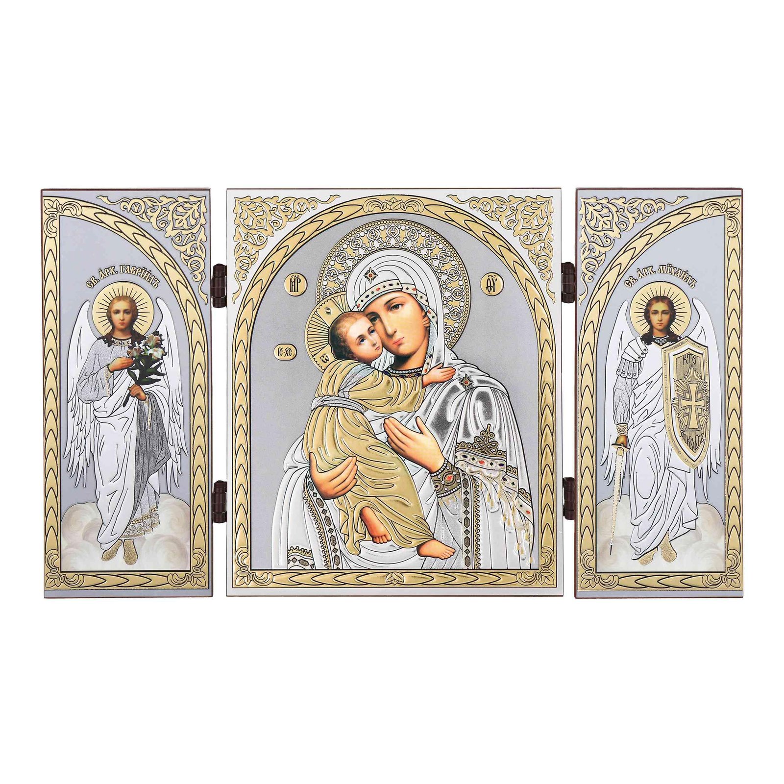 NKlaus - Gottesmutter von Wladimir - Ikone Triptychon Christlich - Reise Altar Holz 16908 - Image 1