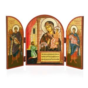 NKlaus Muttergottes unerwartete Freude Ikone Triptychon Holz 25x16cm Christlich 13875 - Image 1