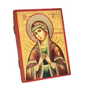 NKlaus Siebenpfeilige Gottesmutter, Christliche Holz Ikone 16x12,5cm handarbeit 37024 - Image 1