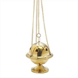 NKlaus Weihrauchschwenker & Weihrauchfass Gold – Handgefertigt aus poliertem Messing mit 33cm Kette, 8 x 6,5 cm – Räuchergefäß für Kirche, Rituale, Meditation & Zuhause 2941 - Image 1