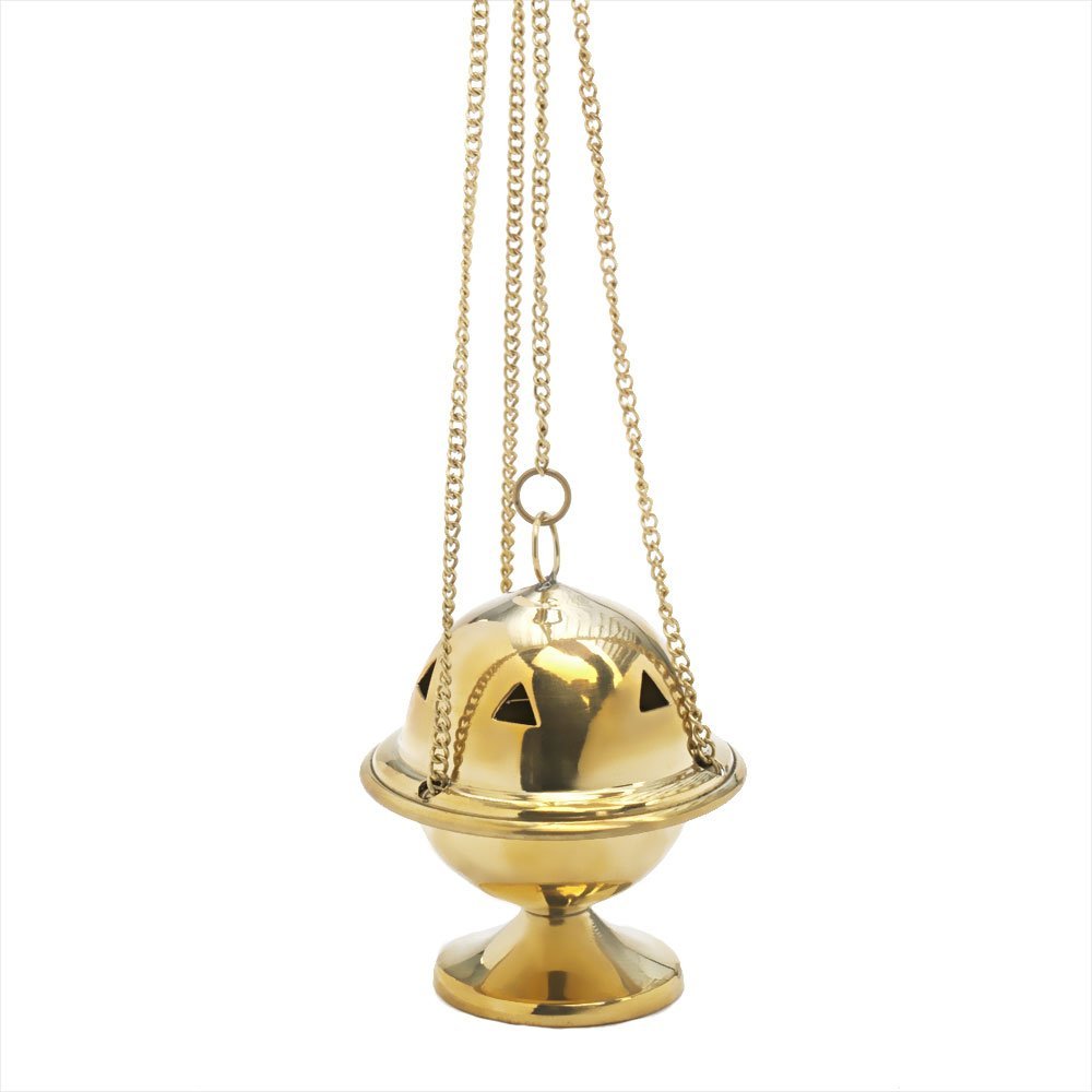NKlaus Weihrauchschwenker & Weihrauchfass Gold – Handgefertigt aus poliertem Messing mit 33cm Kette, 8 x 6,5 cm – Räuchergefäß für Kirche, Rituale, Meditation & Zuhause 2941 - Image 1