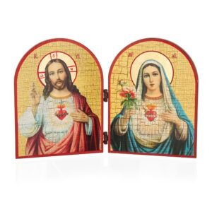 NKlaus heiligsten Herzen Jesu und Mariä Ikone Diptychon Holz 23,5x16cm Christlich 13908 - Image 1