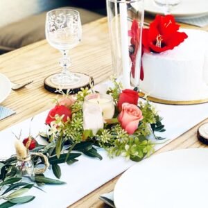 NUOBESTY Künstlicher Rosen Kerzenkranz aus Bruchfesten Seidenblumen Farbecht Zart und Leicht Tischdekoration für Hochzeit Valentinstag und Festliche Anlässe - Image 5