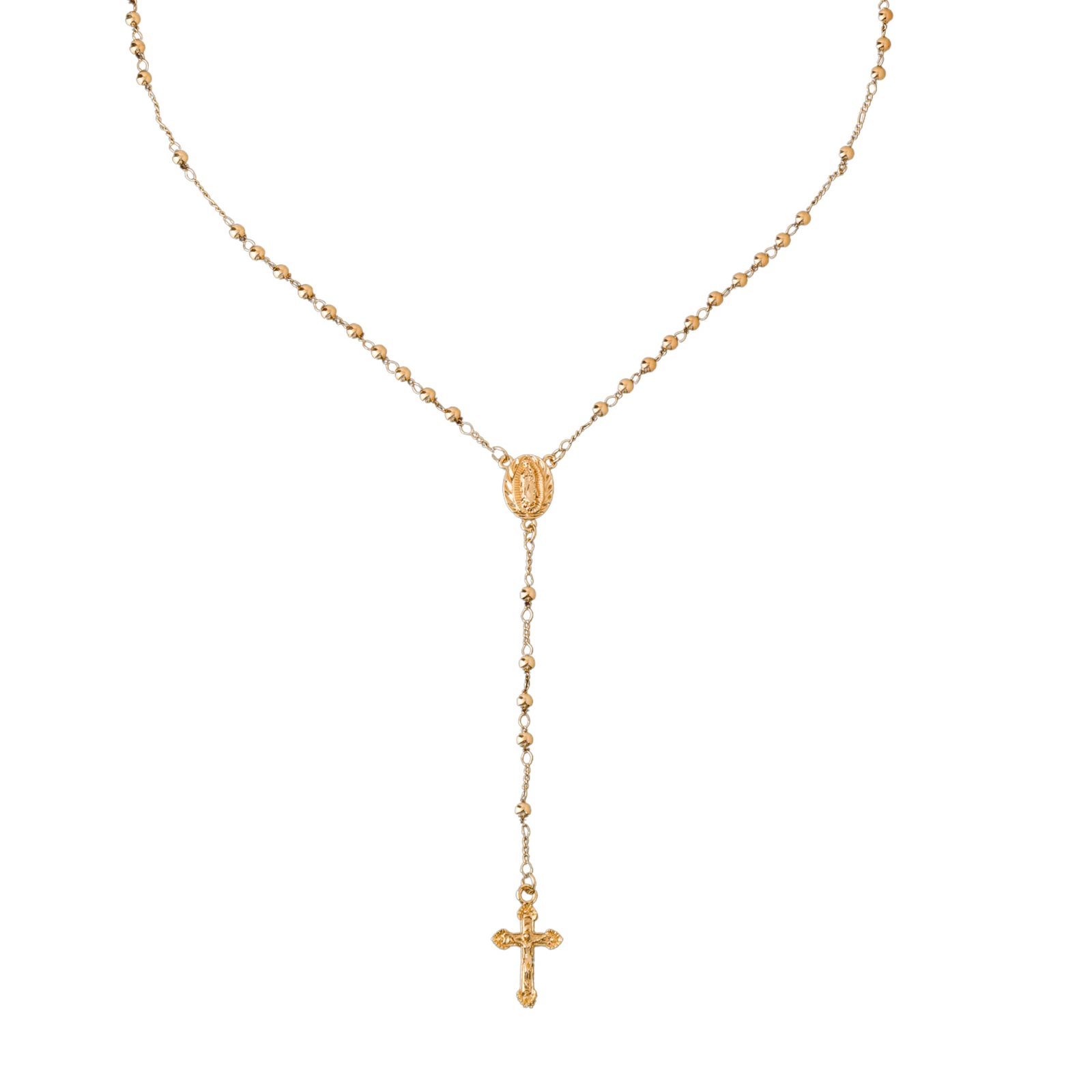 Nazareth Store 18K vergoldete Rosenkranz-Halskette „Unsere Liebe Frau von Guadalupe mit Perlen, Kreuz und Y-Ketten-Design für Damen (3 mm) - Image 1
