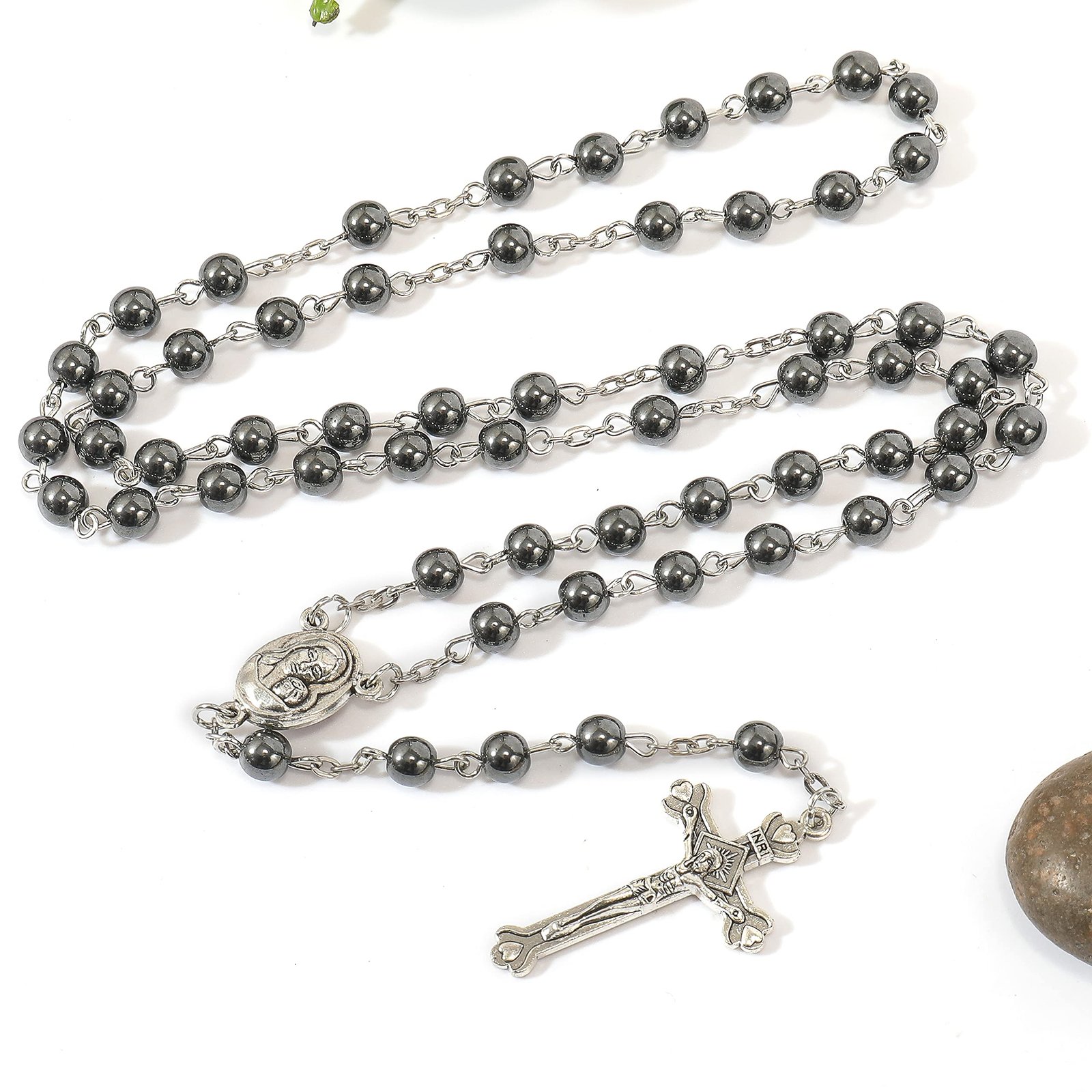 Nazareth Store Hämatit-Rosenkranz aus schwarzem Stein, langer Kreuz-Anhänger, Perlenkette, Heiliges Land - Image 10