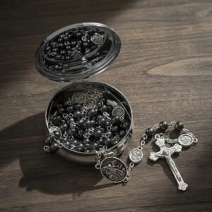Nazareth Store St. Michael Rosenkranz Halskette mit Hämatit-Steinperlen, Metallperlen, Glory Beads, Erzengel-Medaille und Kreuz, mit Metall-Geschenkbox (Silber | Jesus-Kreuz) - Image 10