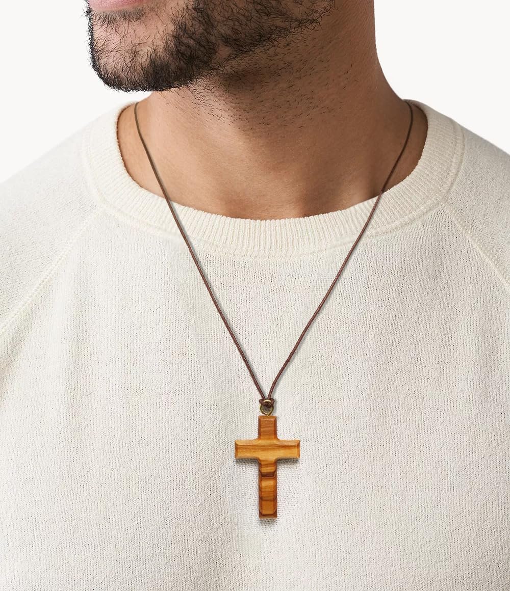 NazarethFairTrade Handgefertigte minimalistische Olivenholz Kreuzkette Anhänger Schmuck, Geschenk für Männer, Frauen, Jungen, Mädchen und Kinder mit Liebe in Nazareth, dem Heiligen Land hergestellt - Image 3