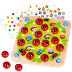 Nene Toys Marienkäfer-Garten, Gedächtnisspiel aus FSC® Holz für Kinder ab 3 Jahren – Pädagogisches Brettspiel mit 10 lustigen Mustern – Montessori Memo-Spiel – Geschenk Jungen Mädchen ab 3 4 5 Jahren - Image 1