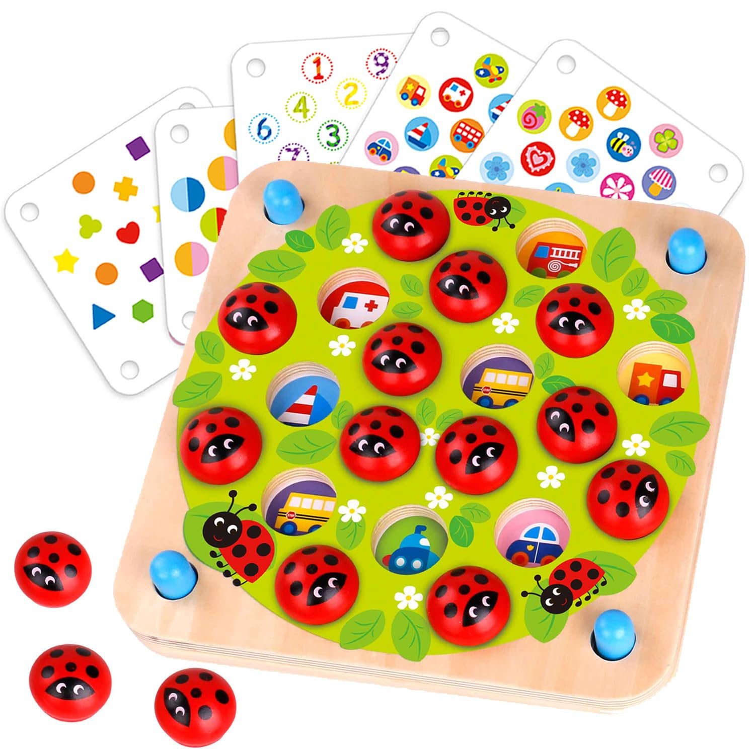 Nene Toys Marienkäfer-Garten, Gedächtnisspiel aus FSC® Holz für Kinder ab 3 Jahren – Pädagogisches Brettspiel mit 10 lustigen Mustern – Montessori Memo-Spiel – Geschenk Jungen Mädchen ab 3 4 5 Jahren - Image 1