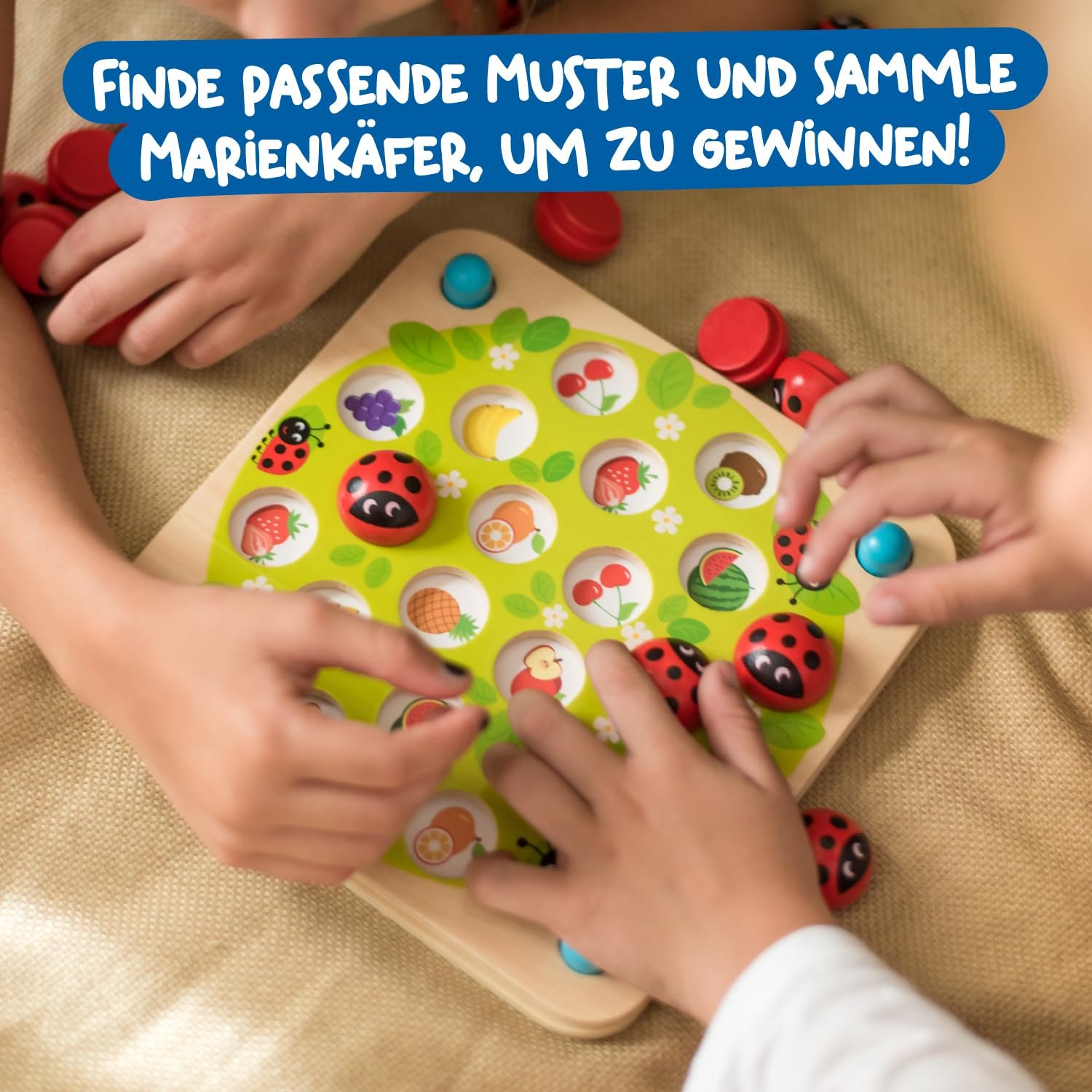 Nene Toys Marienkäfer-Garten, Gedächtnisspiel aus FSC® Holz für Kinder ab 3 Jahren – Pädagogisches Brettspiel mit 10 lustigen Mustern – Montessori Memo-Spiel – Geschenk Jungen Mädchen ab 3 4 5 Jahren - Image 3