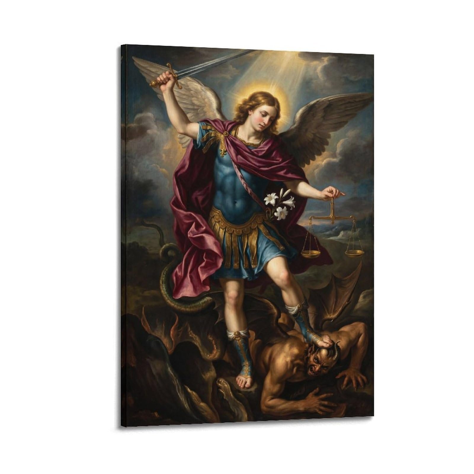 OKNGB Spiritueller Schutz, Heiliger Erzengel Michael, religiöses Poster, moderne dekorative Leinwanddrucke, ideale Wandkunst für Familie, Spielzimmer, Kinder, Jungen und Mädchen, 30 x 45 cm - Image 1
