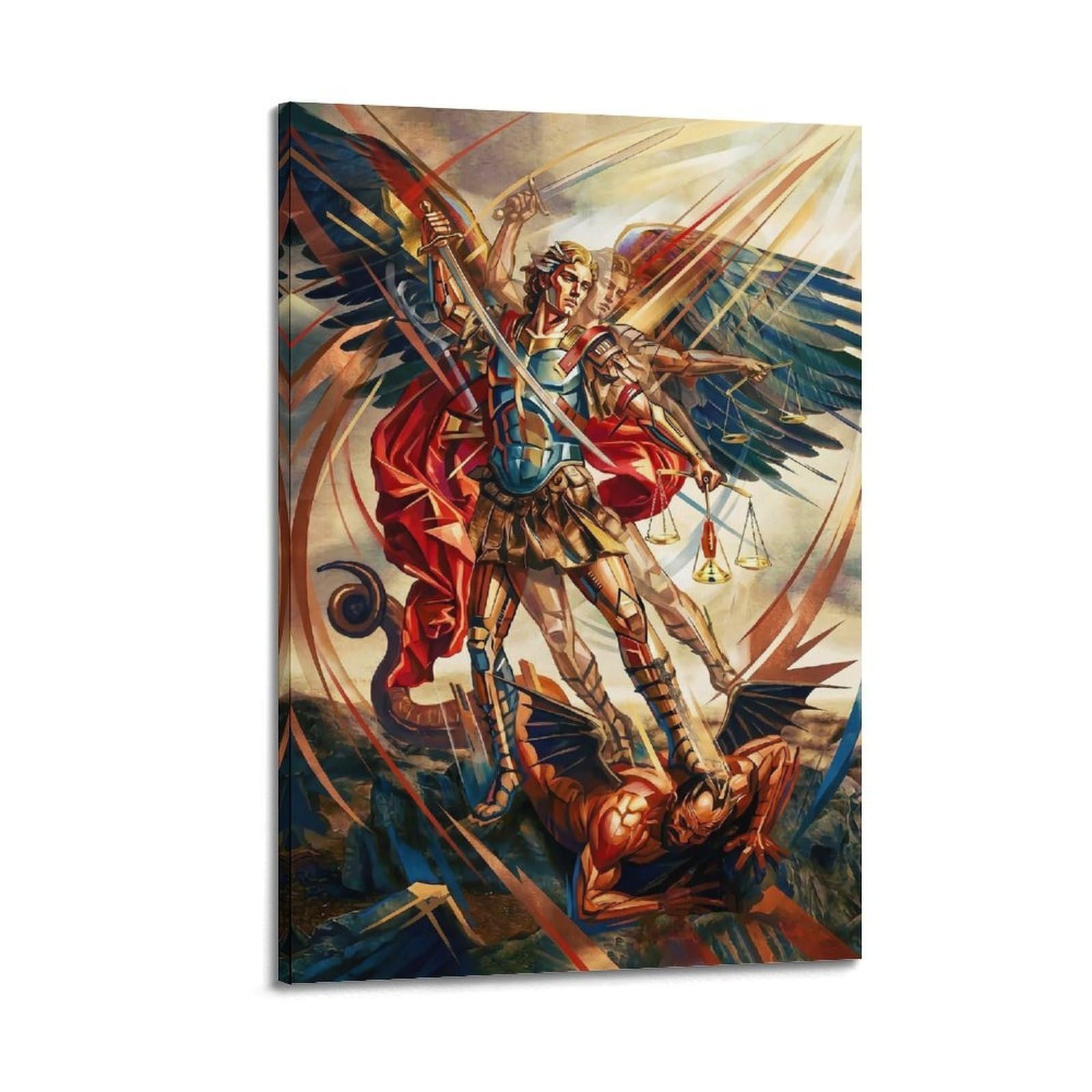 OKNGB Spiritueller Schutz, Heiliger Erzengel Michael, religiöses Poster, moderne dekorative Leinwanddrucke, ideale Wandkunst für Familie, Spielzimmer, Kinder, Jungen und Mädchen, 30 x 45 cm - Image 1