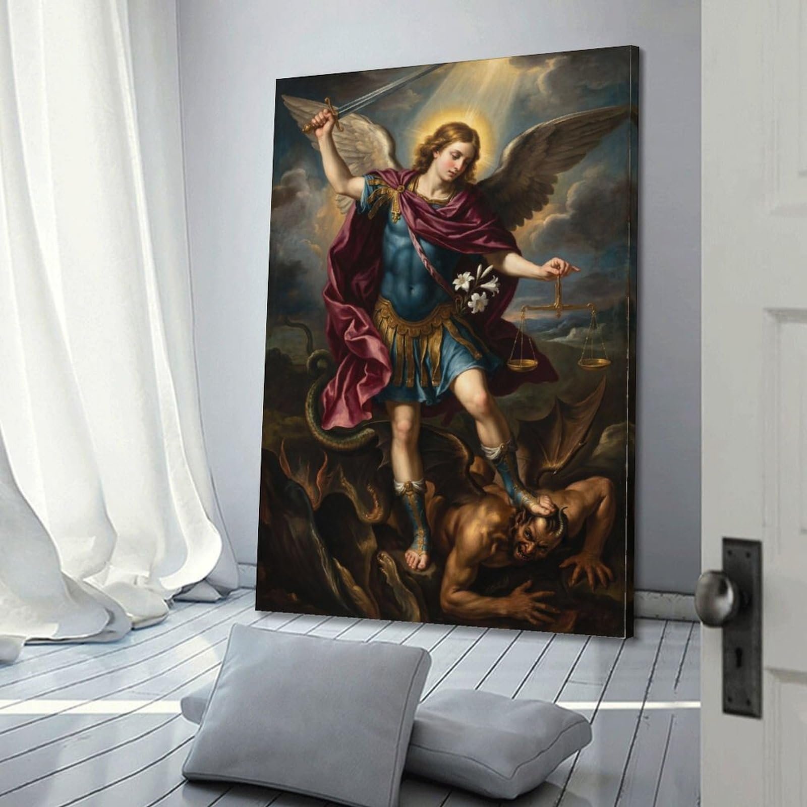 OKNGB Spiritueller Schutz, Heiliger Erzengel Michael, religiöses Poster, moderne dekorative Leinwanddrucke, ideale Wandkunst für Familie, Spielzimmer, Kinder, Jungen und Mädchen, 30 x 45 cm - Image 3