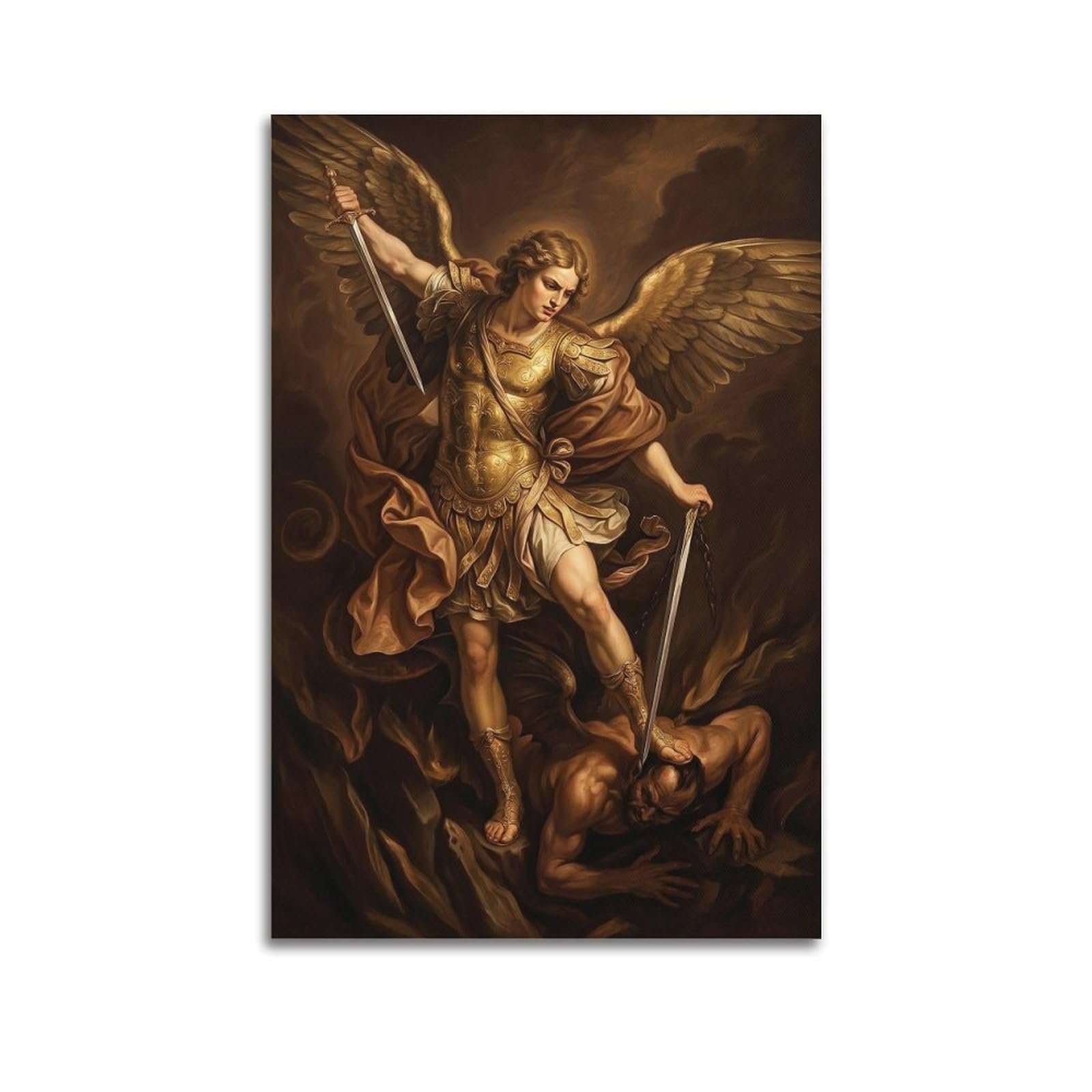OKNGB Spiritueller Schutz, Heiliger Erzengel Michael, religiöses Poster, moderne dekorative Leinwanddrucke, ideale Wandkunst für Familie, Spielzimmer, Kinder, Jungen und Mädchen, 40 x 60 cm - Image 1