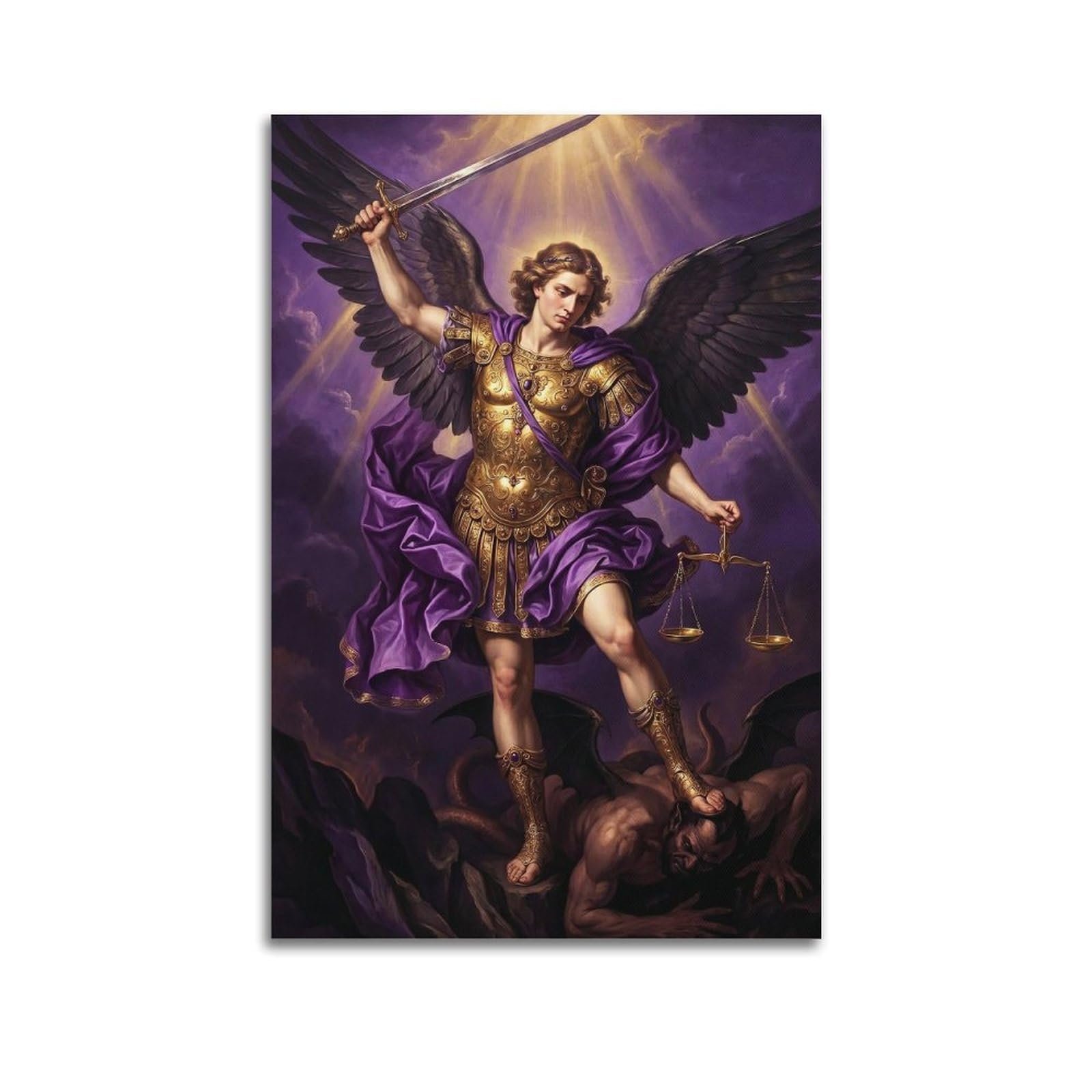 OKNGB Spiritueller Schutz, Heiliger Erzengel Michael, religiöses Poster, moderne dekorative Leinwanddrucke, ideale Wandkunst für Familie, Spielzimmer, Kinder, Jungen und Mädchen, 40 x 60 cm - Image 1