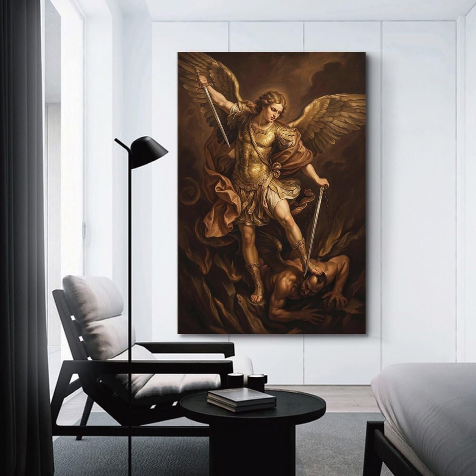 OKNGB Spiritueller Schutz, Heiliger Erzengel Michael, religiöses Poster, moderne dekorative Leinwanddrucke, ideale Wandkunst für Familie, Spielzimmer, Kinder, Jungen und Mädchen, 40 x 60 cm - Image 3
