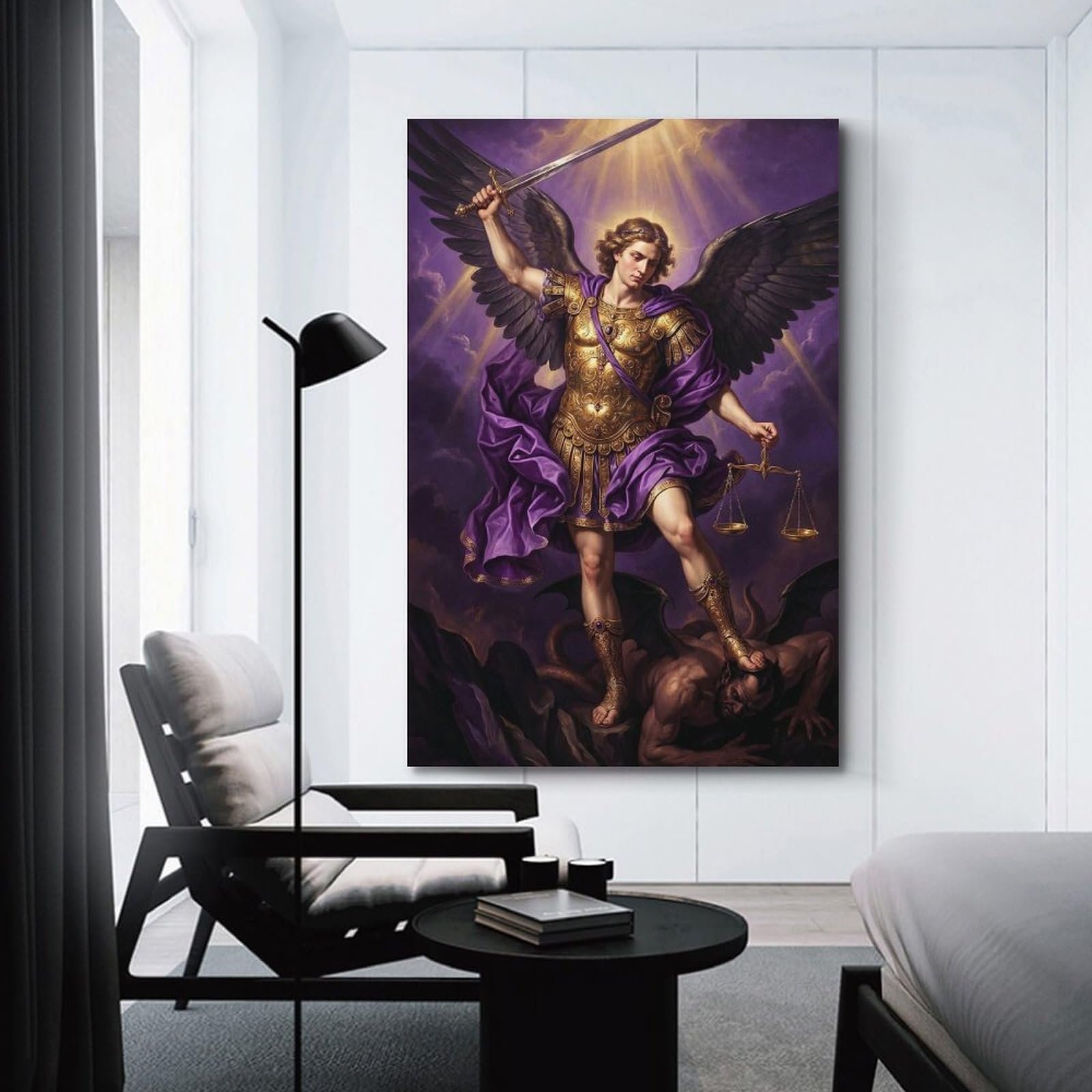 OKNGB Spiritueller Schutz, Heiliger Erzengel Michael, religiöses Poster, moderne dekorative Leinwanddrucke, ideale Wandkunst für Familie, Spielzimmer, Kinder, Jungen und Mädchen, 40 x 60 cm - Image 3