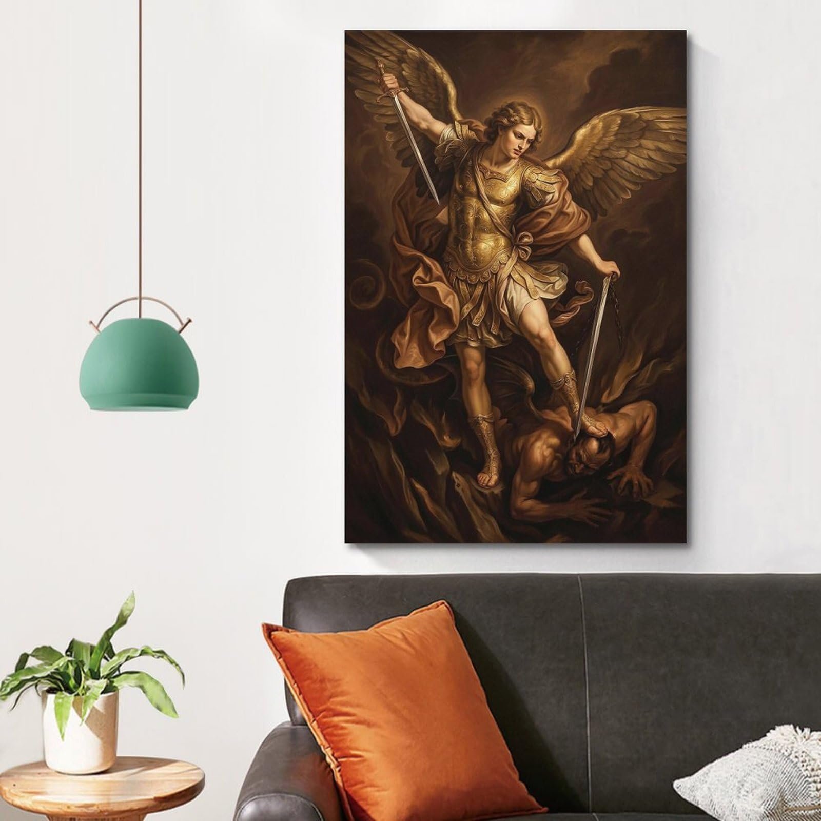 OKNGB Spiritueller Schutz, Heiliger Erzengel Michael, religiöses Poster, moderne dekorative Leinwanddrucke, ideale Wandkunst für Familie, Spielzimmer, Kinder, Jungen und Mädchen, 40 x 60 cm - Image 4