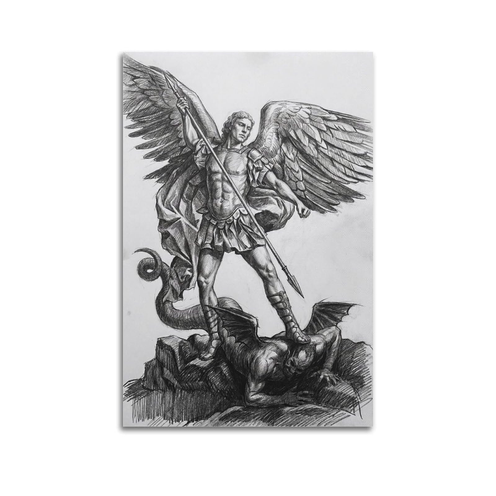OKNGB Spiritueller Schutz, Heiliger Erzengel Michael, religiöses Poster, moderne dekorative Leinwanddrucke, ideale Wandkunst für Familie, Spielzimmer, Kinder, Jungen und Mädchen, 50 x 75 cm - Image 1