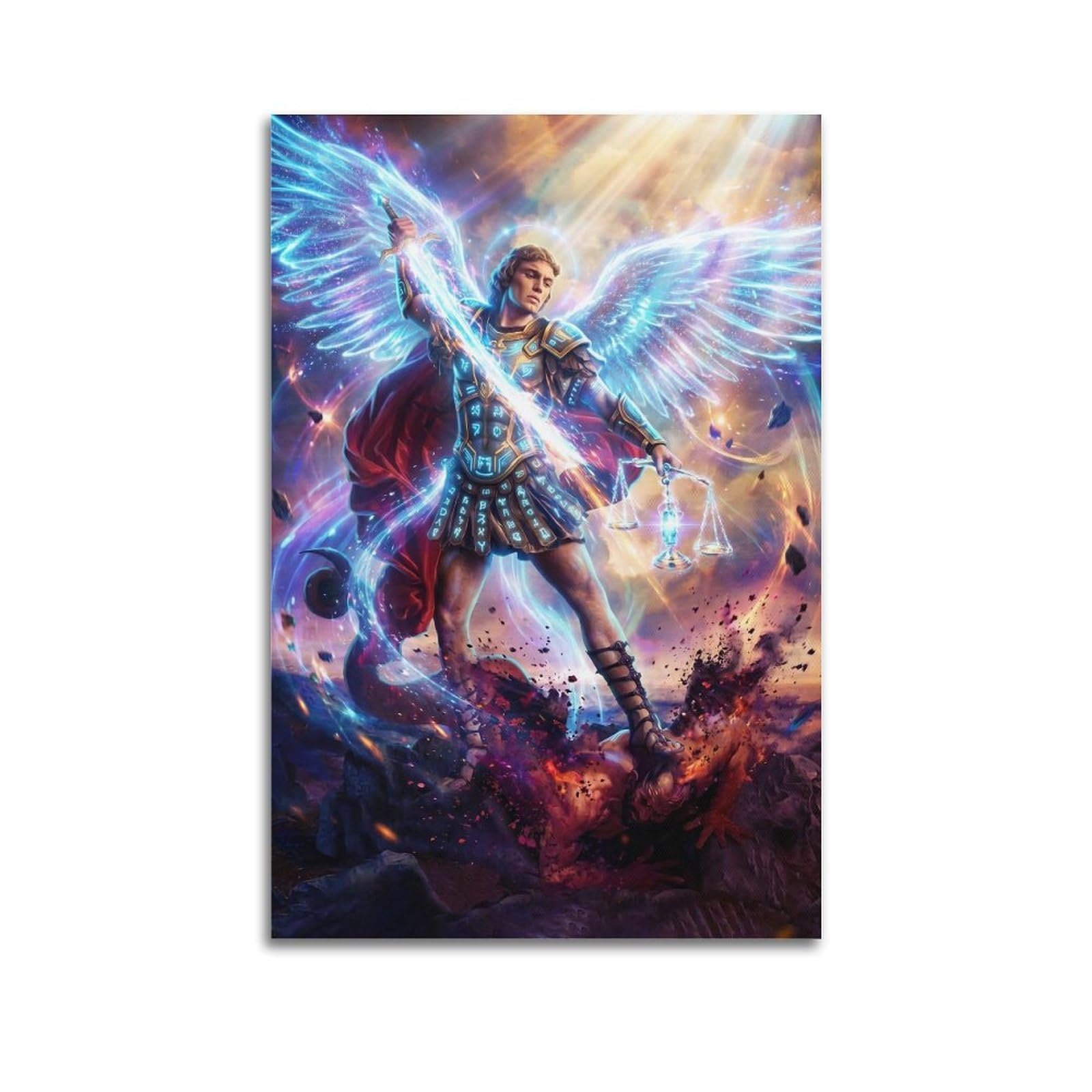 OKNGB Spiritueller Schutz, Heiliger Erzengel Michael, religiöses Poster, moderne dekorative Leinwanddrucke, ideale Wandkunst für Familie, Spielzimmer, Kinder, Jungen und Mädchen, 50 x 75 cm - Image 1