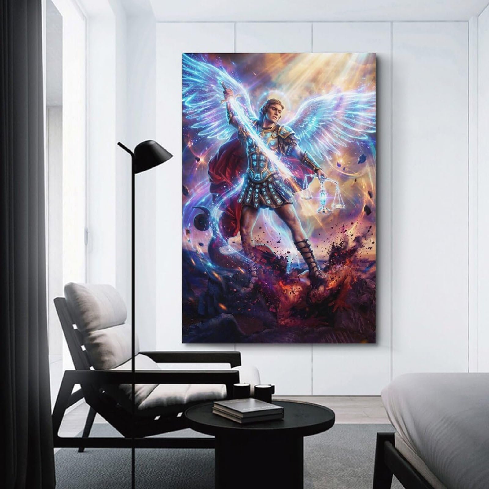 OKNGB Spiritueller Schutz, Heiliger Erzengel Michael, religiöses Poster, moderne dekorative Leinwanddrucke, ideale Wandkunst für Familie, Spielzimmer, Kinder, Jungen und Mädchen, 50 x 75 cm - Image 3