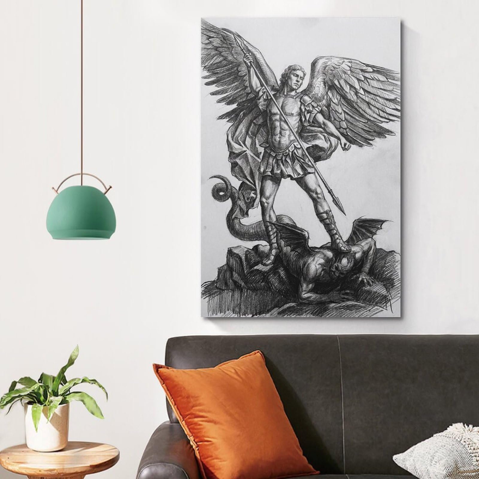 OKNGB Spiritueller Schutz, Heiliger Erzengel Michael, religiöses Poster, moderne dekorative Leinwanddrucke, ideale Wandkunst für Familie, Spielzimmer, Kinder, Jungen und Mädchen, 50 x 75 cm - Image 4