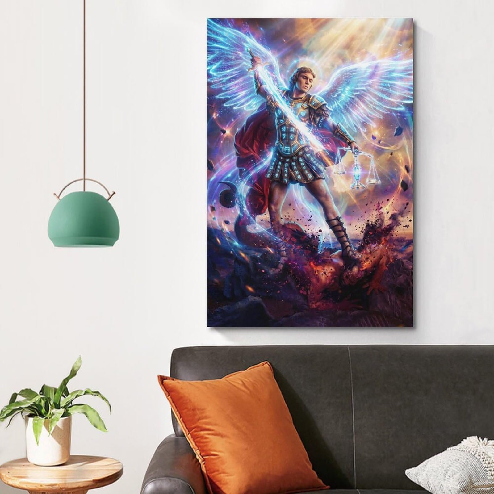 OKNGB Spiritueller Schutz, Heiliger Erzengel Michael, religiöses Poster, moderne dekorative Leinwanddrucke, ideale Wandkunst für Familie, Spielzimmer, Kinder, Jungen und Mädchen, 50 x 75 cm - Image 4