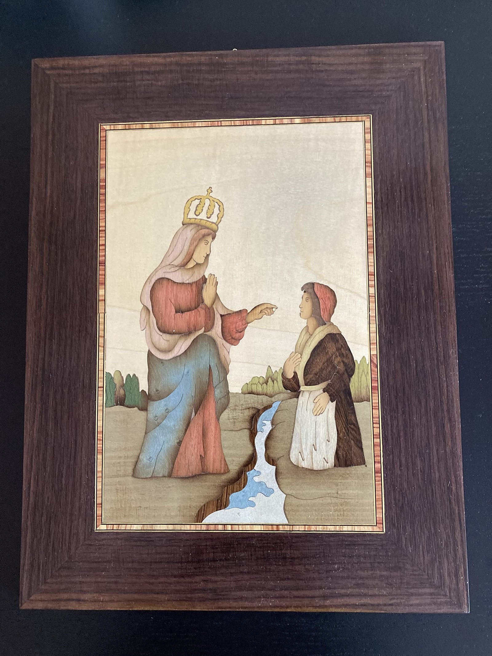 OVUNQUE PROTEGGIMI Bild zum Aufhängen, Muttergottes von Caravaggio, 30 x 40 cm, aus Holz, eingelegt - Image 1