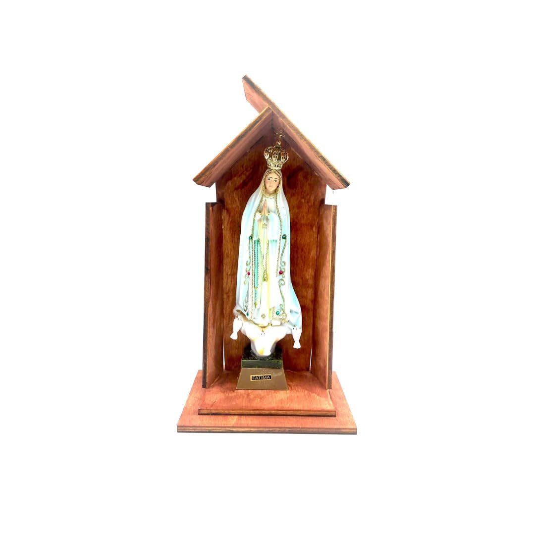 OVUNQUE PROTEGGIMI Nische aus Holz mit Statue der Madonna, Teca, Gartenhöhle, Urne, Altar (Mutter von Fatima) - Image 1
