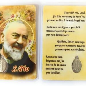 OVUNQUE PROTEGGIMI Pater Pio Gebet Heilige Bilder, Set mit 10 Bildern des Heiligen Pio von Pietrelcina mit Medaille Madonna Wundertätig. Holy Card. Plastifiziert. - Image 1