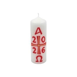 Osterkerze 150 x 50 mm mit Jahreszahl 2026, Kreuz, Alpha-Omega - Image 1