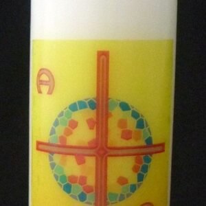 Osterkerze mit DRUCKMOTIV 165 x 50 mm mit KREUZ LAMM ALPHA und OMEGA SYMBOL Ostermotiv für KIRCHE GOTTESDIENST oder ZUHAUSE von MaMeMi - Image 1