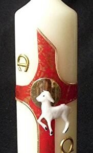 Osterkerze mit LAMM, KREUZ & SYMBOLEN ALPHA UND OMEGA – Christliche Kerze zu Ostern, Höhe 165 mm Ø 50 mm – für Gottesdienst, Hausaltar oder Geschenk – MaMeMi Qualität - Image 1