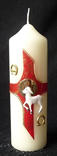Osterkerze mit LAMM, KREUZ & SYMBOLEN ALPHA UND OMEGA – Christliche Kerze zu Ostern, Höhe 165 mm Ø 50 mm – für Gottesdienst, Hausaltar oder Geschenk – MaMeMi Qualität - Image 1