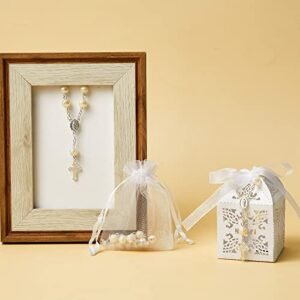 Otuuz 50 Sets 150 Stück Gastgeschenke für Kommunion Konfirmation Tauf Hochzeit 50 Rosenkranz Katholisch Kommunion mit 50 Organzabeuteln und 50 Gastgeschenk Boxen Dankeschön Geschenke für Gäste - Image 10