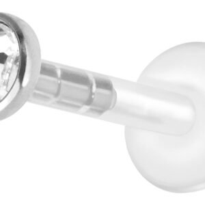 PIERCINGLINE Bioplast Labret Piercing mit Plug in System Kristallstecker aus Chirurgenstahl Piercing Nase Ohr Lippe Silberfarben 6 x 2 mm - Image 1