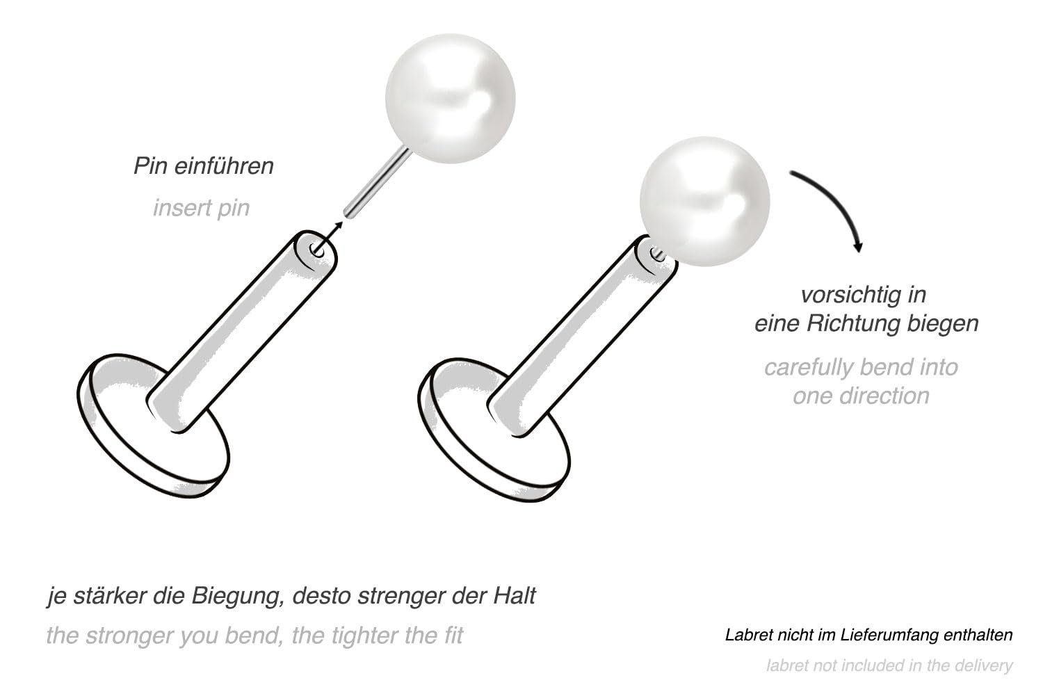 PIERCINGLINE Titan Aufsatz mit Push Pin SYNTH. PERLE OHNE Labret Stecker Piercing Ohr Conch Tragus Helix 2,5 mm Perlengröße - Image 2