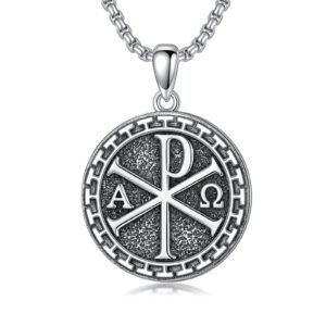 PROESS Chi Rho Kette 925 Sterling Silber Alpha Omega PX XP Symbol Anhänger Halskette Religiöser Herr Jesus Christlicher Konstantin Schmuck für Männer Frauen - Image 1